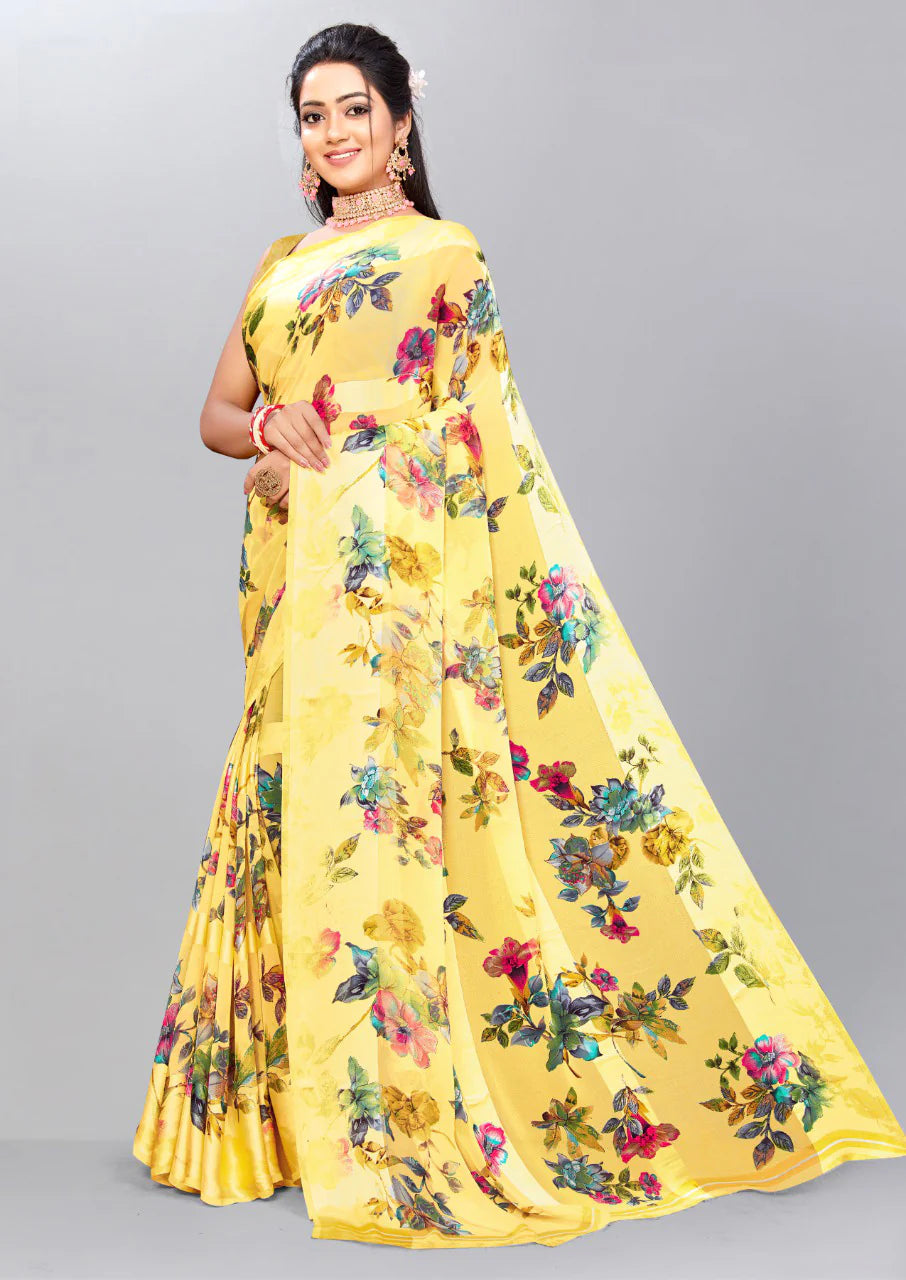 Oriental Floral Saree in Yellow