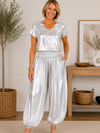 Silver Dhoti Style Pants for Women – Shiny Draped Casual & Party Wear Bottom