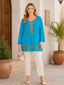 Turquoise Faux Georgette Embroidered Kurti Top for Women – Stylish Ethnic Wear