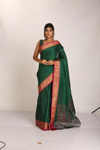 Saree in Green Silk in Self Print and Zari Weaving Border