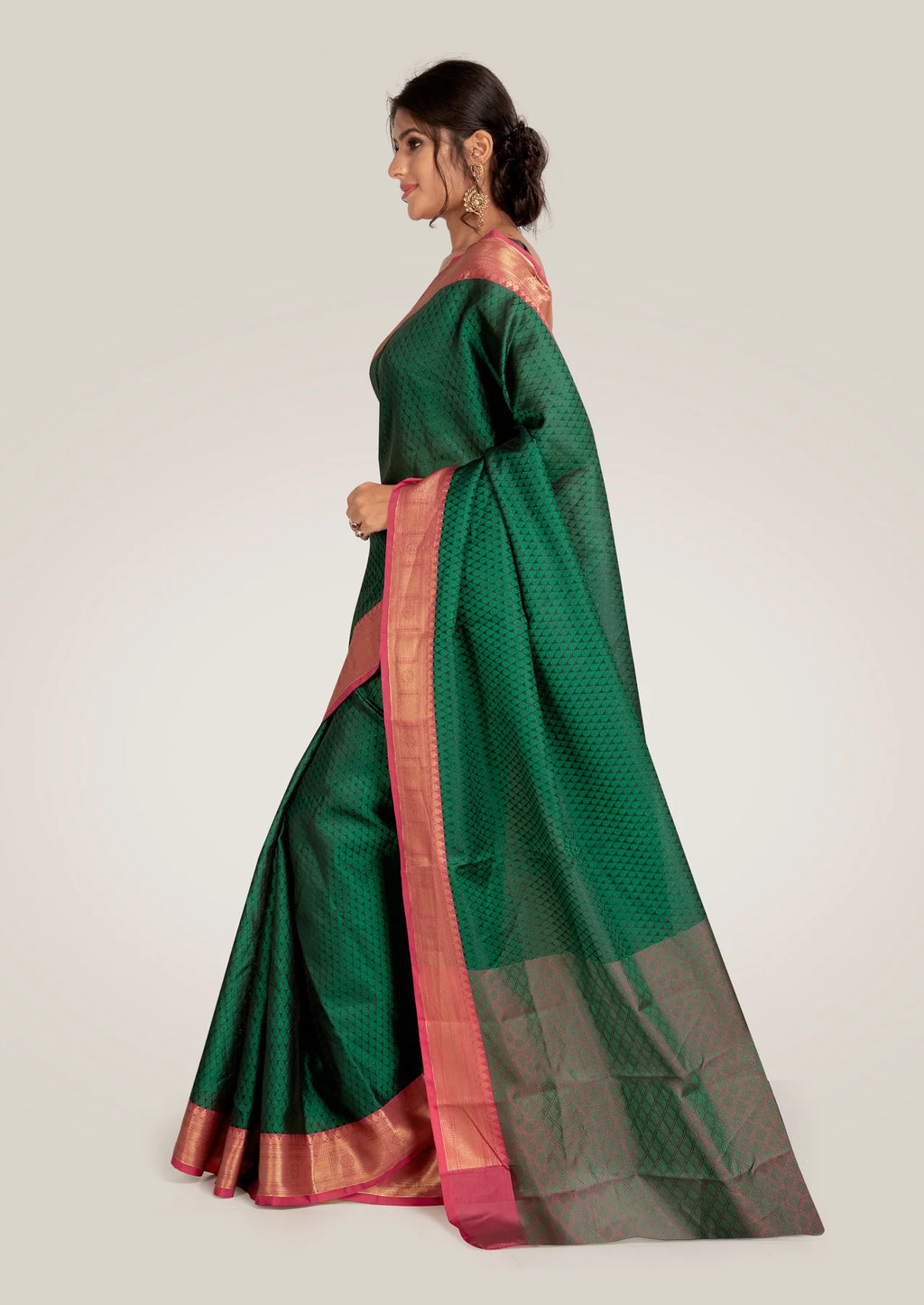 Saree in Green Silk in Self Print and Zari Weaving Border