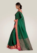 Saree in Green Silk in Self Print and Zari Weaving Border