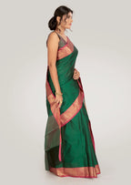 Saree in Green Silk in Self Print and Zari Weaving Border