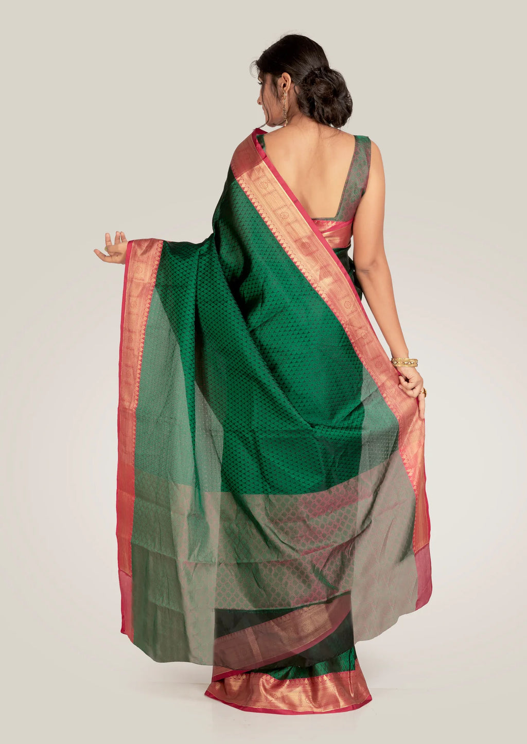 Saree in Green Silk in Self Print and Zari Weaving Border