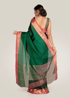 Saree in Green Silk in Self Print and Zari Weaving Border