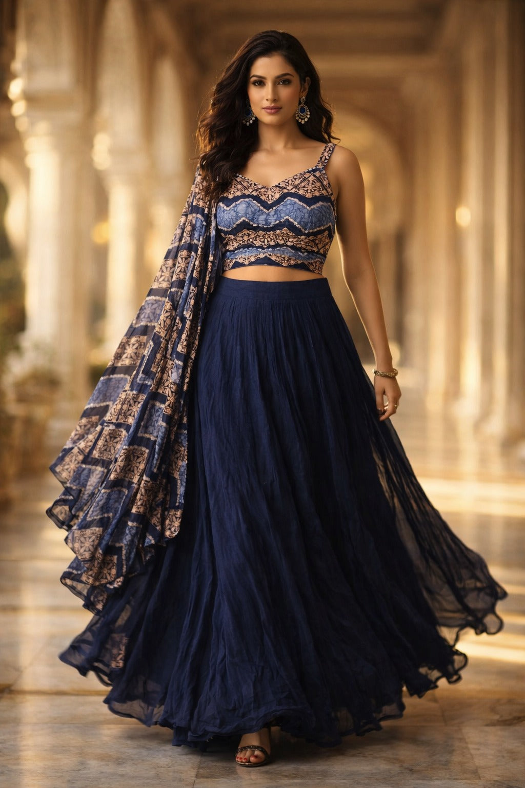 Royal blue very flowing lehenga
