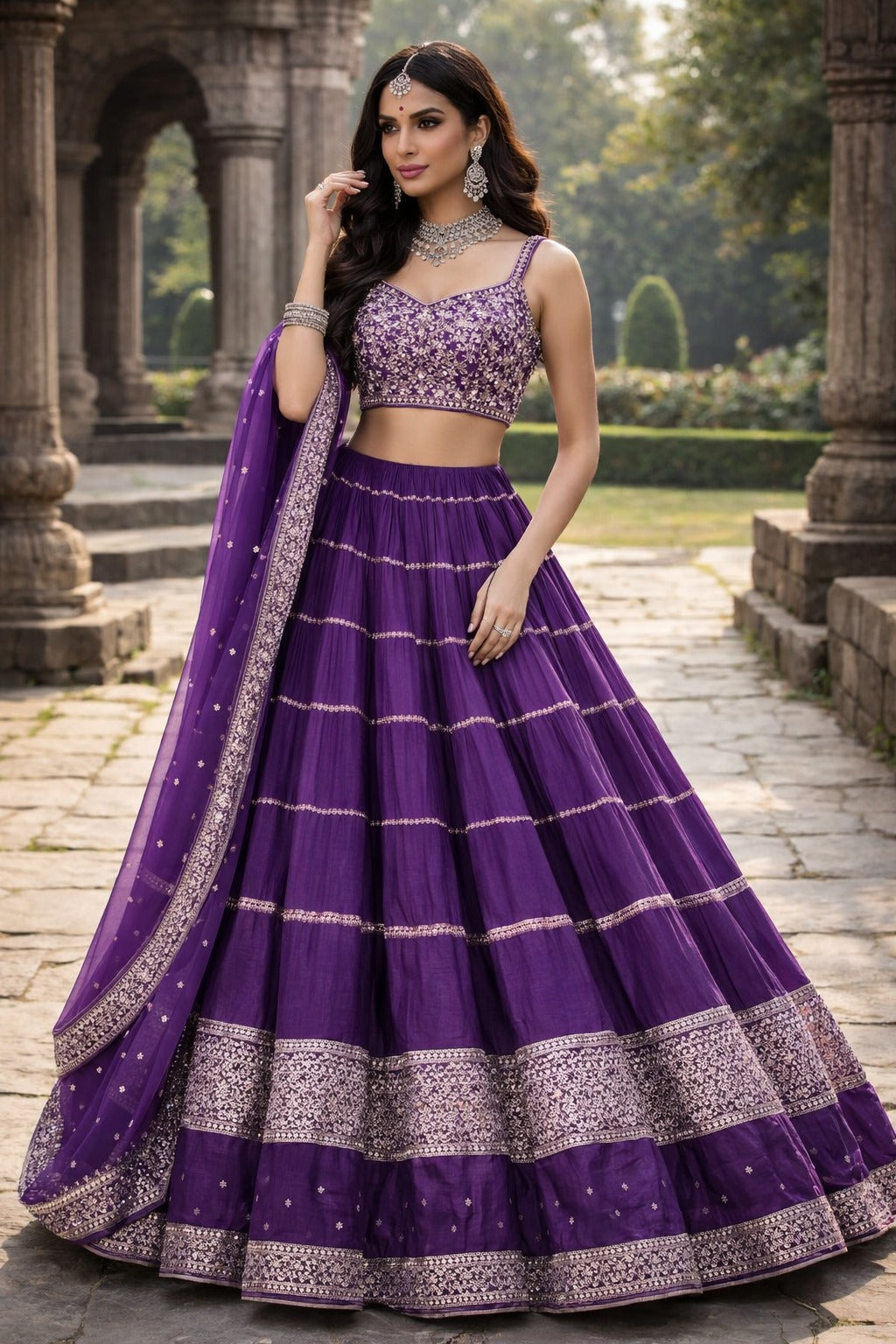 glamorous Vilot color Lehenga with choli (blouse) &  dupatta (stole)