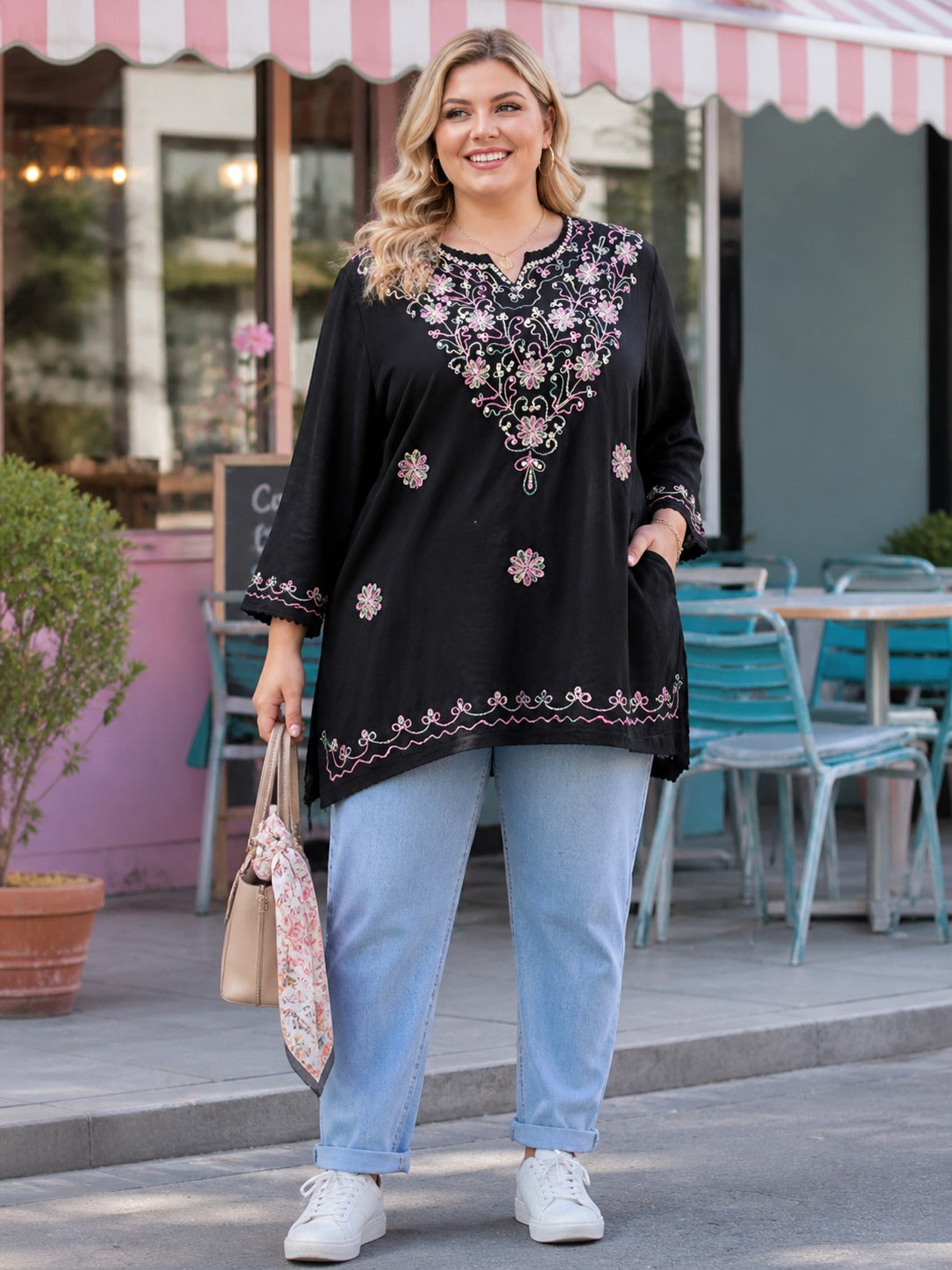 Beautiful Black Rayon Tunic with Multi Color Embroidery & Sequence Work Main image