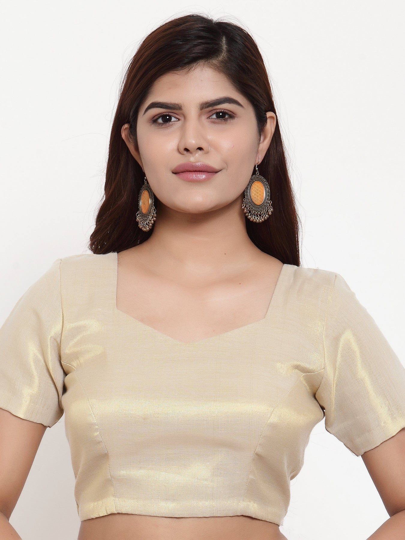 Saree Blouse Top in Gold Chanderi Cotton Silk