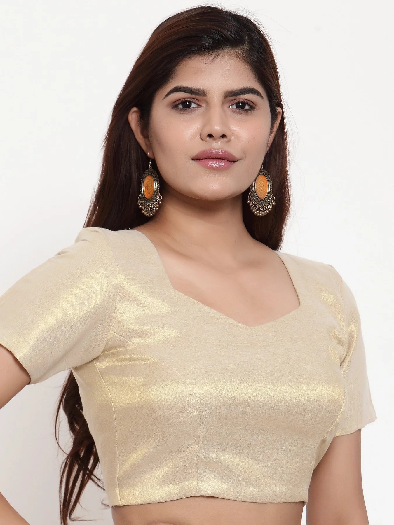 Saree Blouse Top in Gold Chanderi Cotton Silk Secondary image