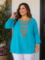 Turquoise Blue Faux Georgette Tunic with Zari, Thread Embroidery & Stone Work
