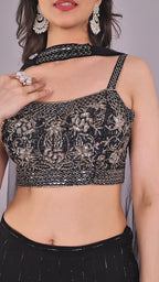 Black Palazzo Suit Set with Silver Work & Handcrafted Blouse for Women
