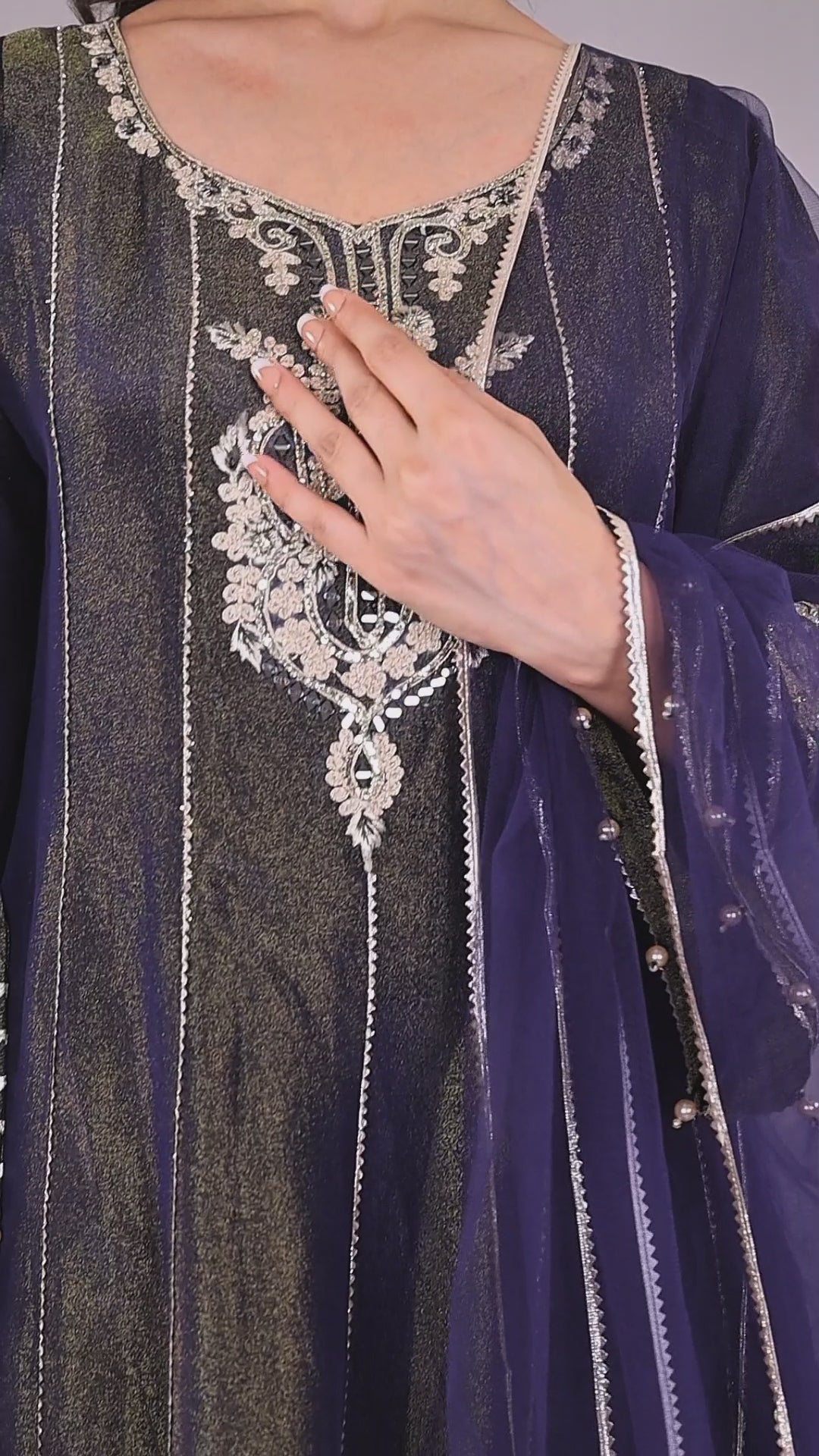 Elegant Midnight Navy Embroidered Anarkali Suit Set with Sheer Dupatta