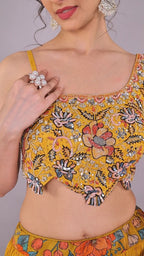 Mustard Crape Silk Blend Lehenga with Floral Print