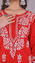 Red Floral Embroidered Kurta Set with Palazzo