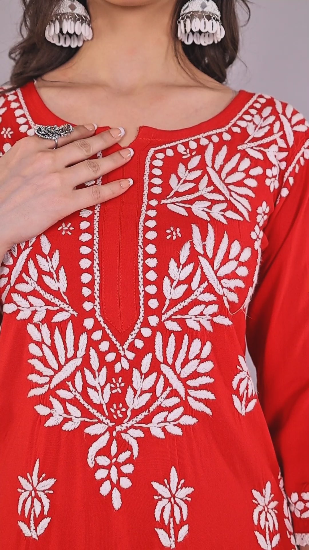 Red Floral Embroidered Kurta Set with Palazzo