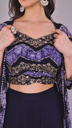 Elegant Blue & Earthy Brown Three-Piece Set for Festive & Cocktail Wear