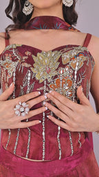 Sophisticated Burgundy Floral Print Palazzo Set with Hand Embroidery