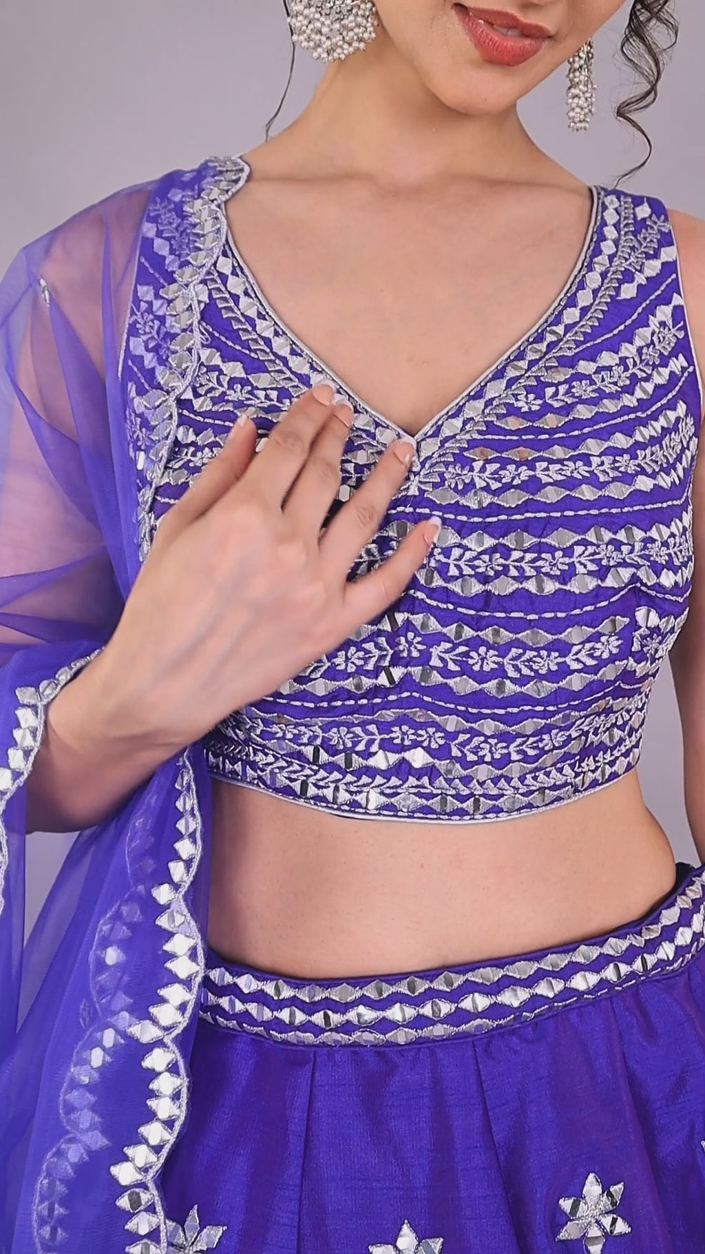 Roya blue lehenga Choli with white silky thread embroidery