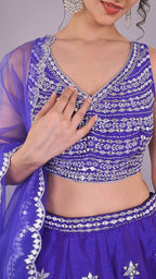 Roya blue lehenga Choli with white silky thread embroidery