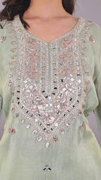 Olive green silk suit with heavy work dupatta