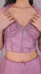 Elegant soft purple tissue lehenga with matching dupatta