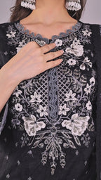 Luxury Black Organza Tunic with Slim-Fit Pants for Women