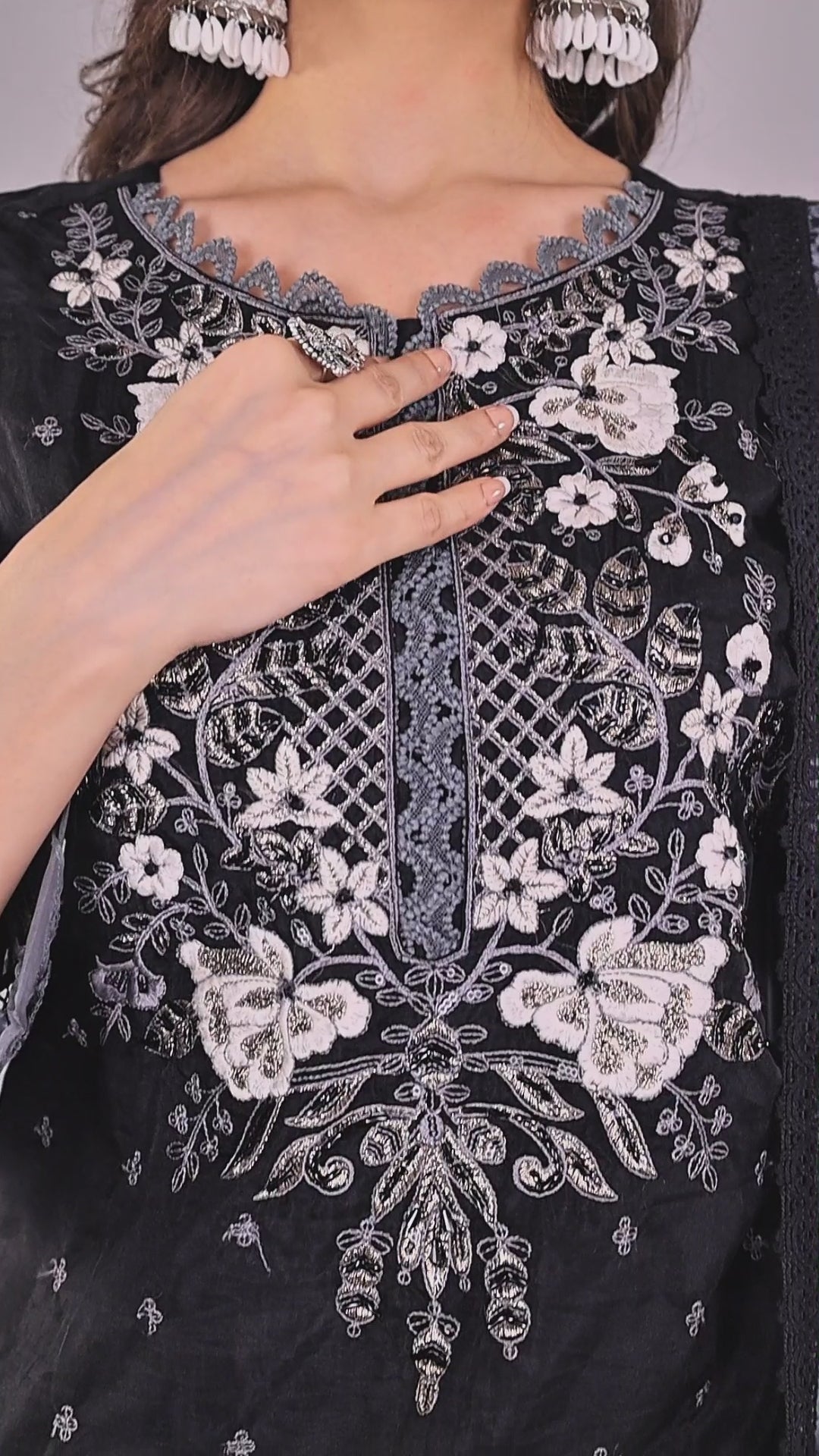 Luxury Black Organza Tunic with Slim-Fit Pants for Women
