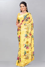 Oriental Floral Saree in Yellow
